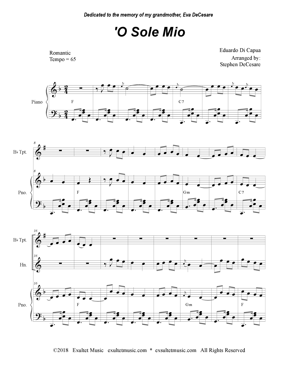 O Sole Mio (Duet for Bb-Trumpet and French Horn) (arr. Stephen DeCesare)