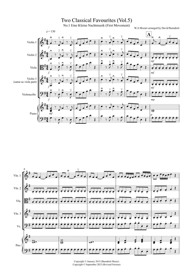 2 Classical Favourites for String Quartet (volume five) (arr. David Burndrett)