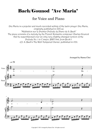 Bach/Gounod "Ave Maria " [for Voice and Piano] (arr. Hanna Choi)