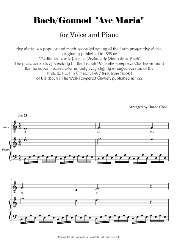 Bach/Gounod "Ave Maria " [for Voice and Piano] (arr. Hanna Choi)