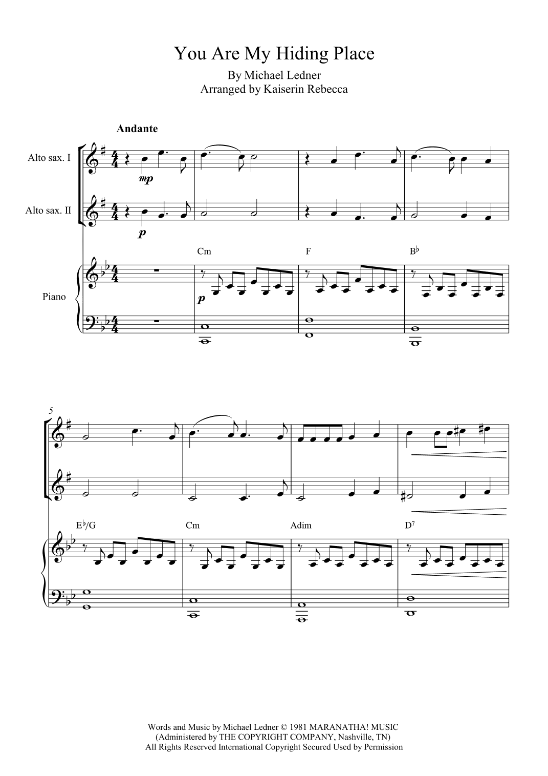 You Are My Hiding Place (arr. Kaiserin Rebecca)