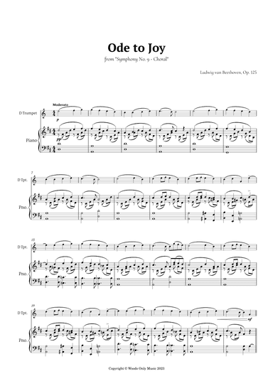 Ode to Joy by Beethoven for Trumpet in D and Piano (arr. Ander)