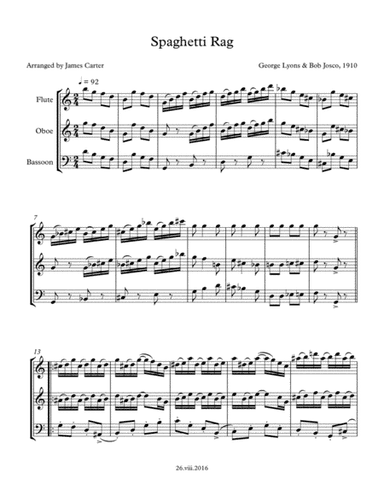Spaghetti Rag, by George Lyons & Bob Josco (1910), arranged for Woodwind Trio (arr. J.W. Carter)
