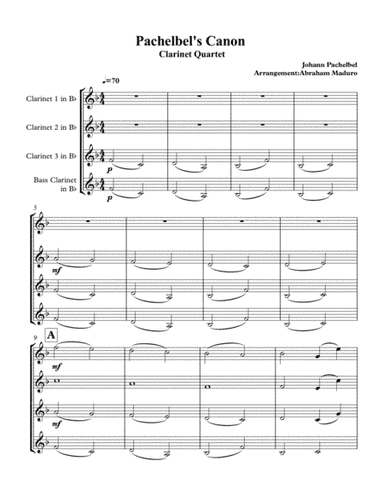 Pachelbel's Canon Clarinet Quartet (arr. Abraham Maduro)