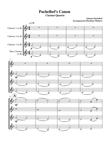 Pachelbel's Canon Clarinet Quartet (arr. Abraham Maduro)