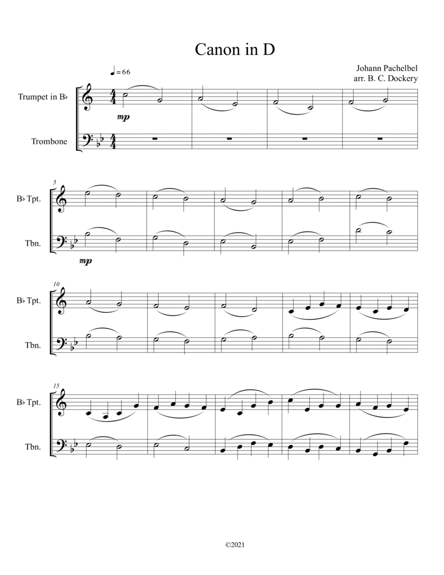 Canon in D (Trumpet and Trombone Duet) (arr. B. C. Dockery)