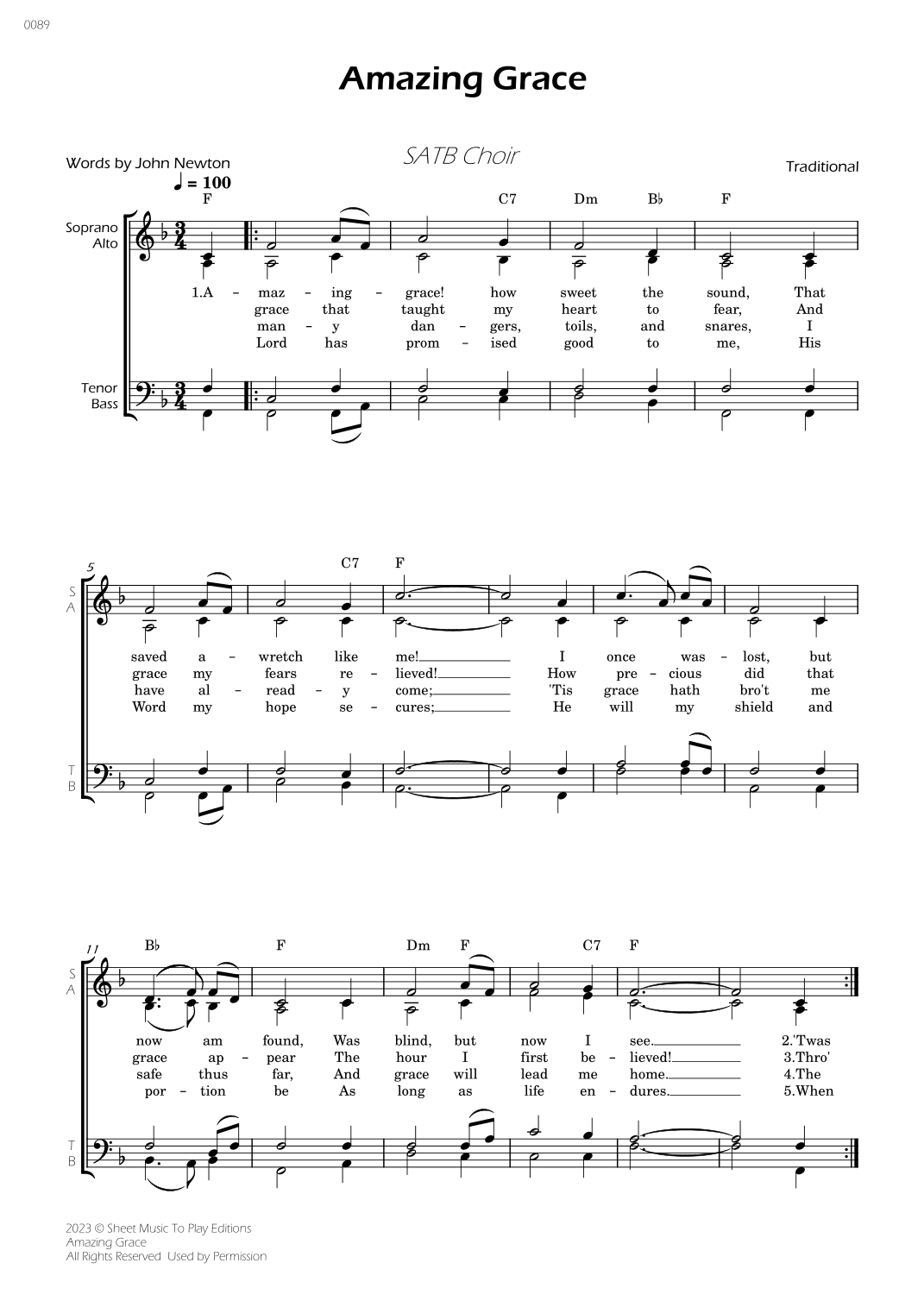 Amazing Grace - SATB Choir - W/Chords (arr. César Madeira)