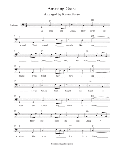 Amazing Grace - Baritone Voice (arr. Kevin Busse)