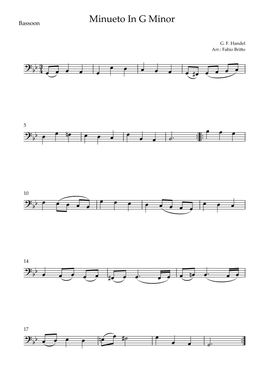 Minueto in G Minor (G.F. Handel) for Bassoon Solo (arr. Fabio Britto)