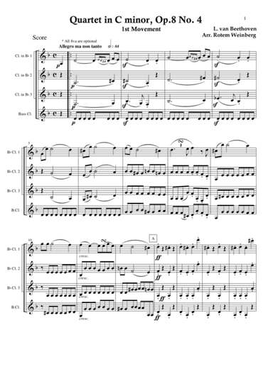 Quartet in C minor, Op.8 No.4, mvmt.1 (Clarinet Quartet) (arr. Rotem Weinberg)