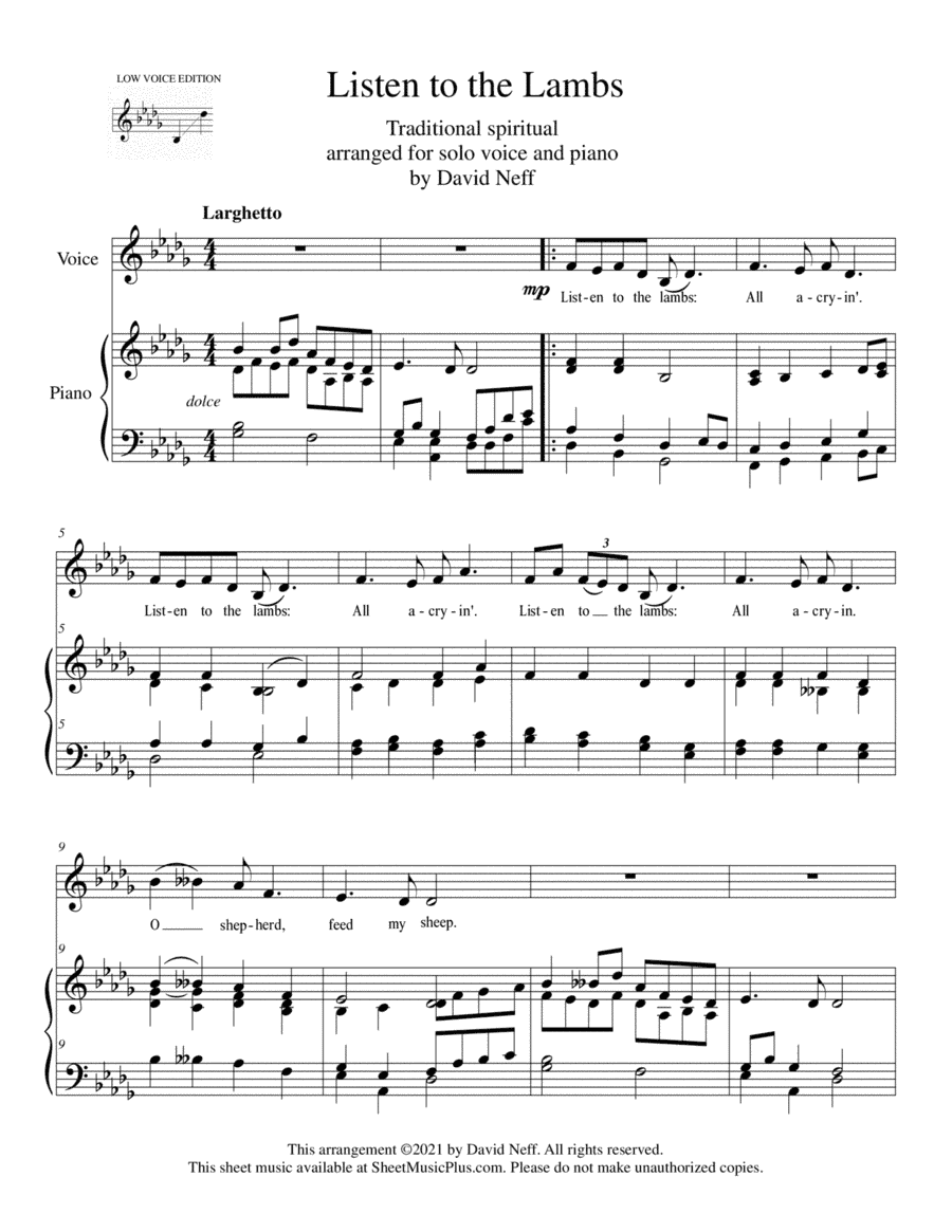 Listen to the Lambs (low voice) (arr. David Neff)