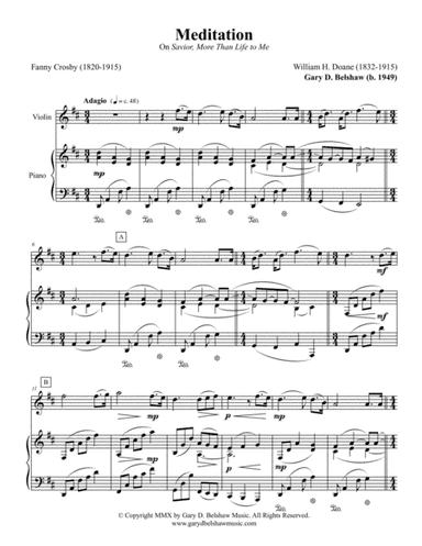 Meditation on Savior...Violin, Key of D (arr. Gary D. Belshaw (ASCAP))