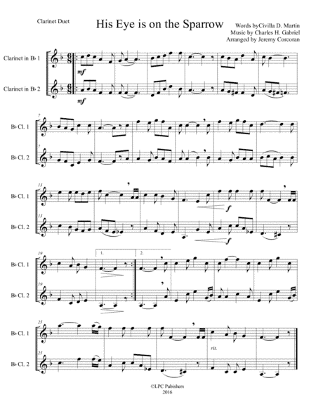 His Eye Is on the Sparrow Clarinet Duet (arr. Jeremy Corcoran)