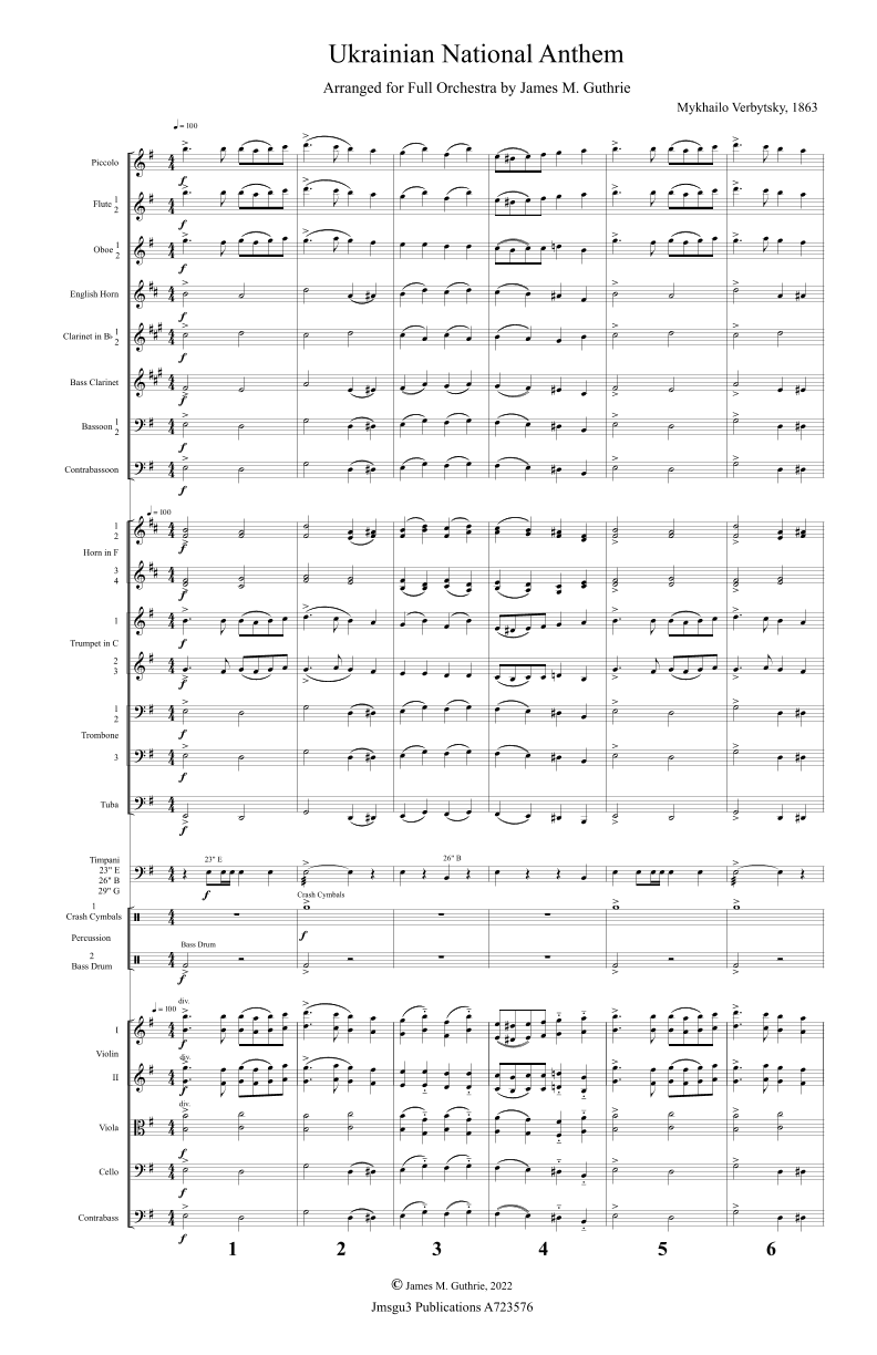 Ukrainian National Anthem for Full Orchestra (arr. James M. Guthrie)