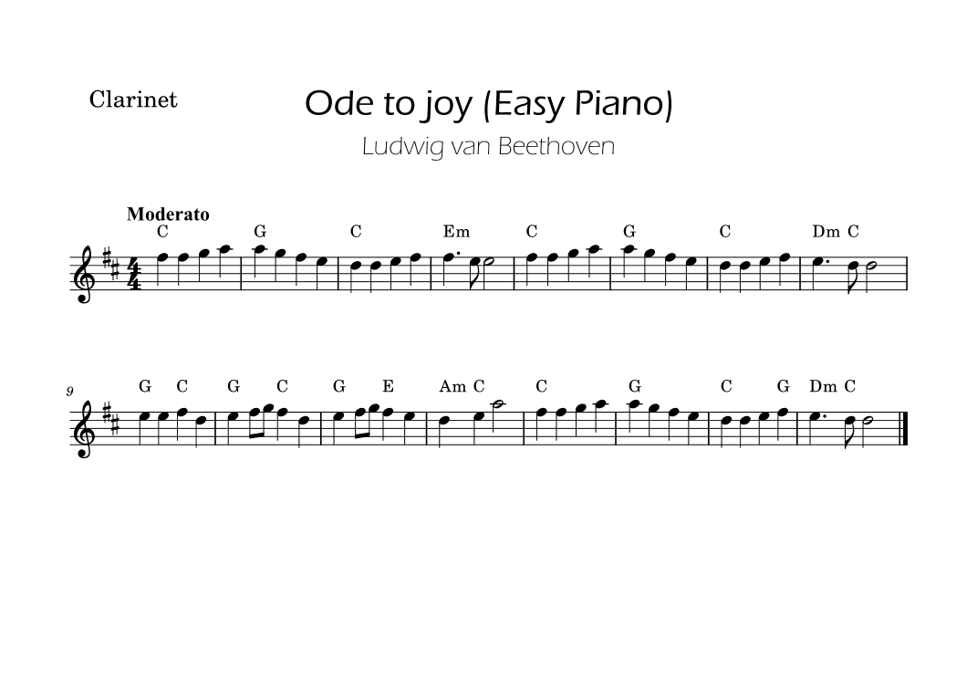 Ode To Joy - Easy Clarinet with Chords (arr. Ygor Nunes)