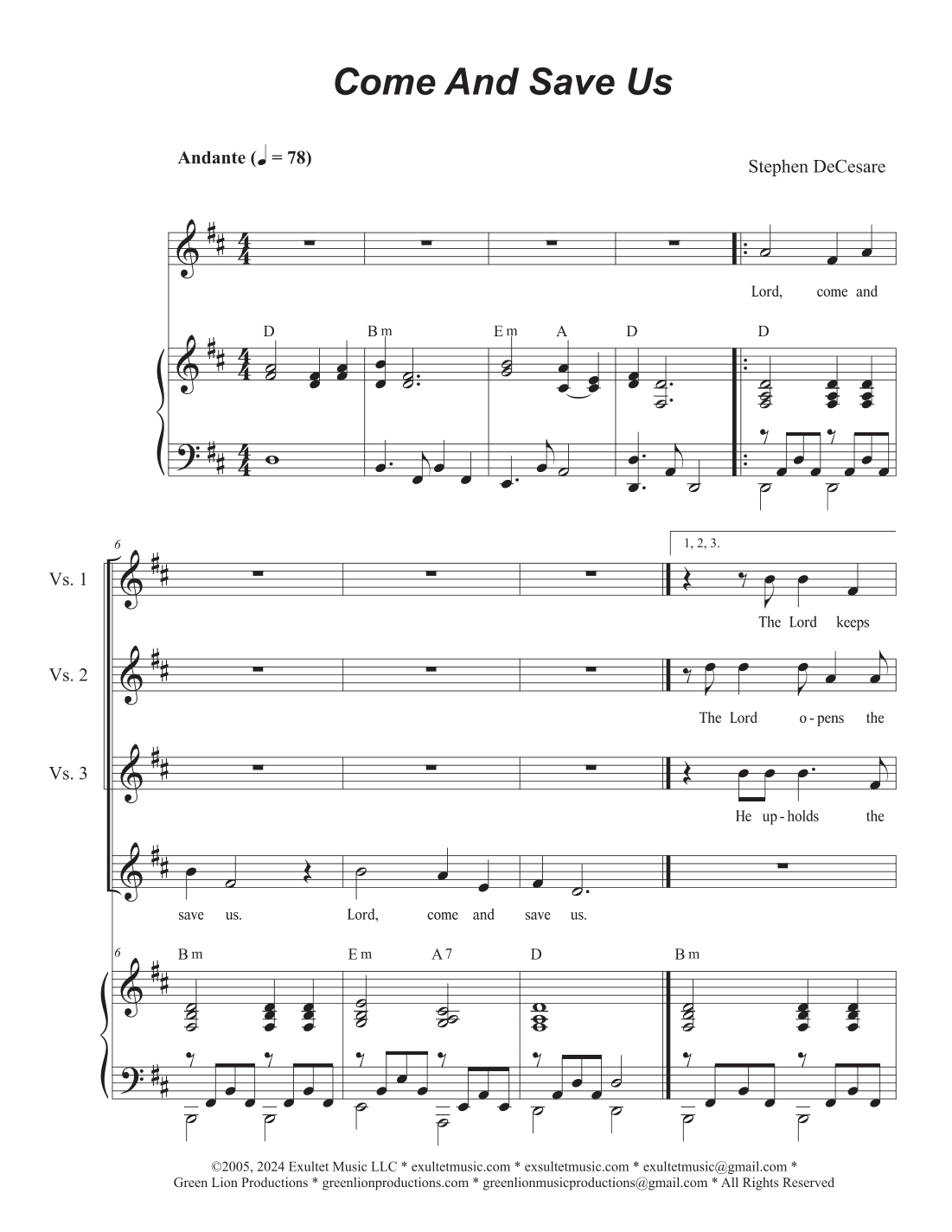 Come And Save Us (Unison choir)