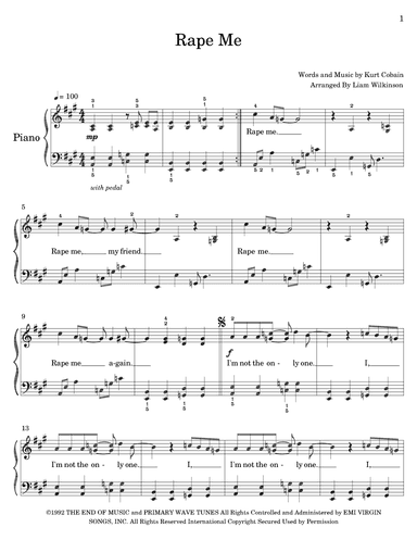 Rape Me (arr. Liam Wilkinson)