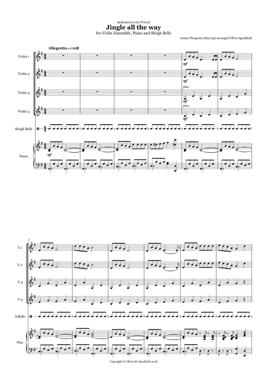 Jingle all the way for 4 violins (arr. Olivia Sparkhall)