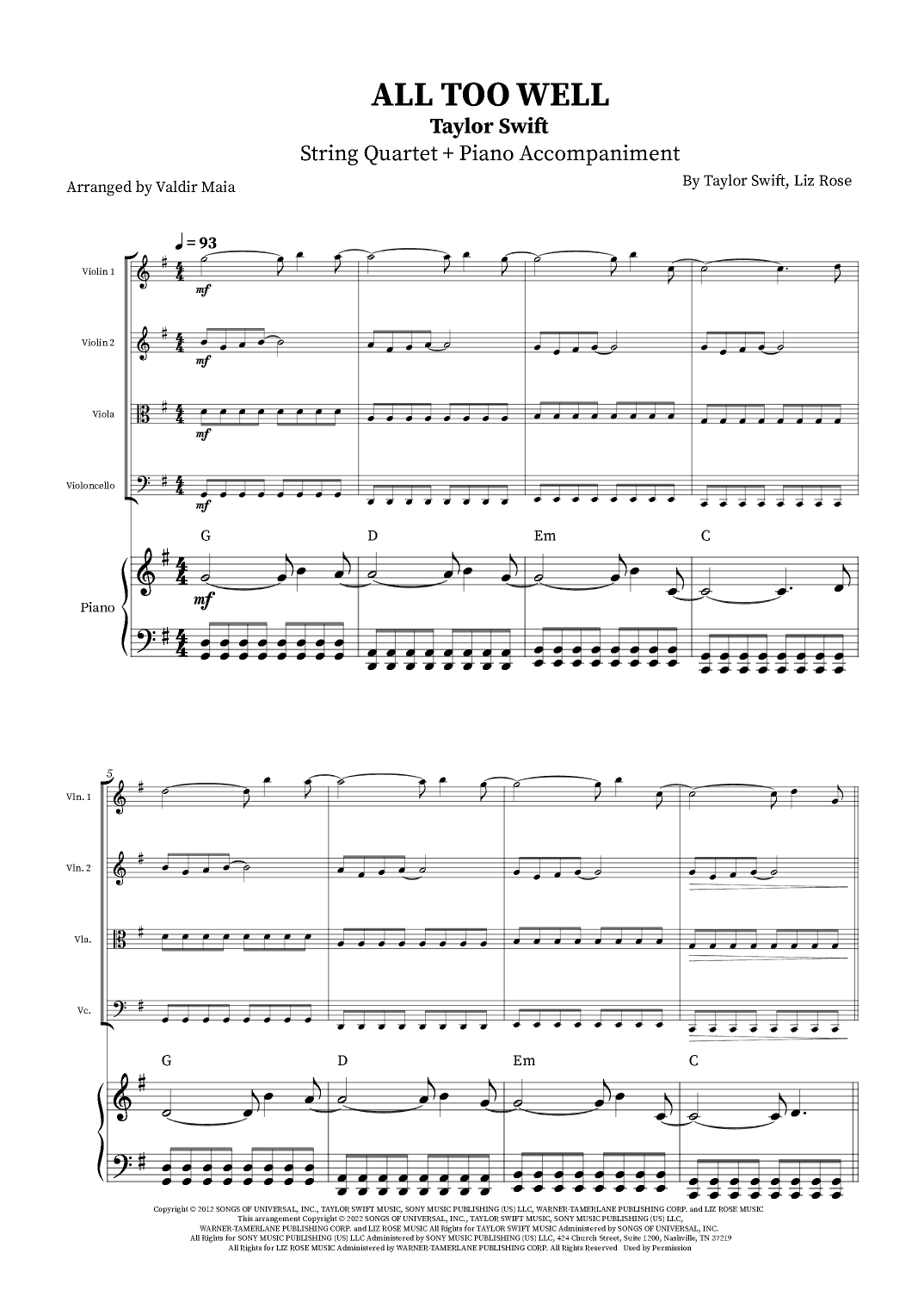 All Too Well (arr. Valdir Maia)