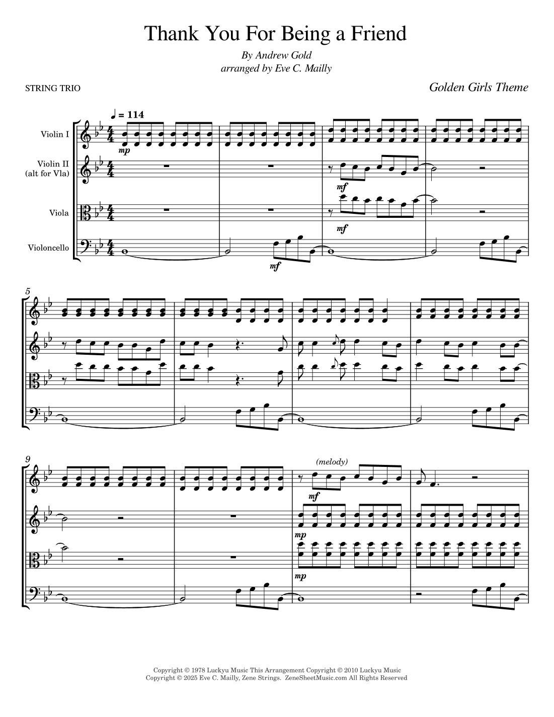 Thank You For Being A Friend (arr. Eve C. Mailly - Zene Strings)