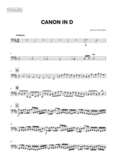 Canon in D (for Cello) (arr. Cadenza Editions)