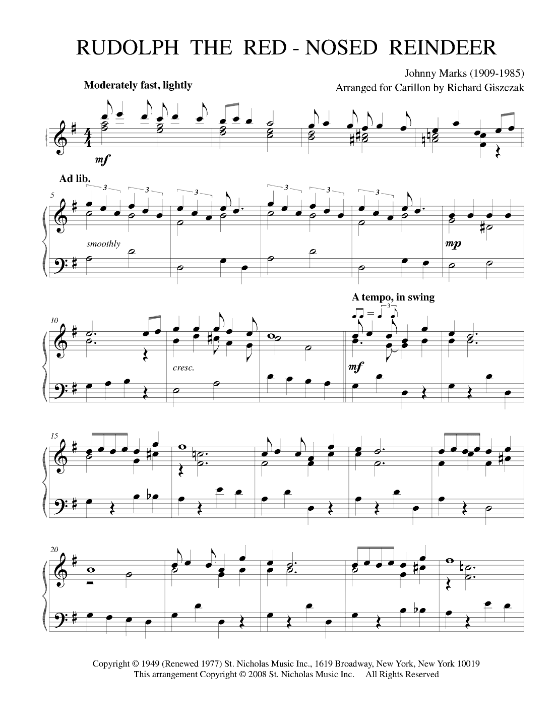 Rudolph The Red-nosed Reindeer (arr. Richard Giszczak)