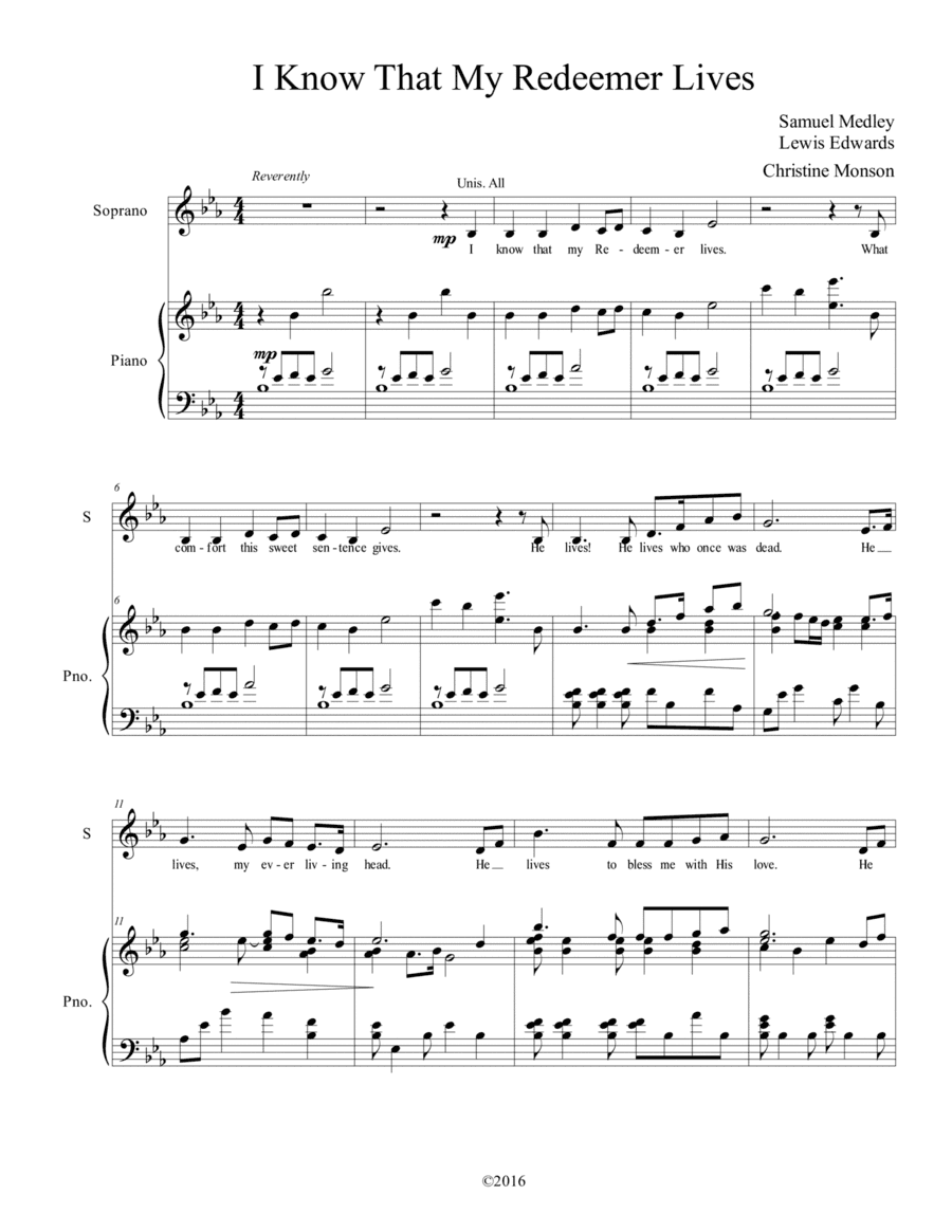 I Know That My Redeemer Lives, SSA (arr. Christine Monson)