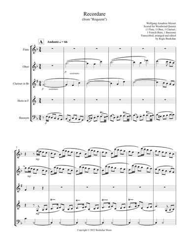 Recordare (from "Requiem") (F) (Woodwind Quintet - 1 Flute, 1 Oboe, 1 Clar, 1 Hrn, 1 Bassoon) (arr. Regis Bookshar)