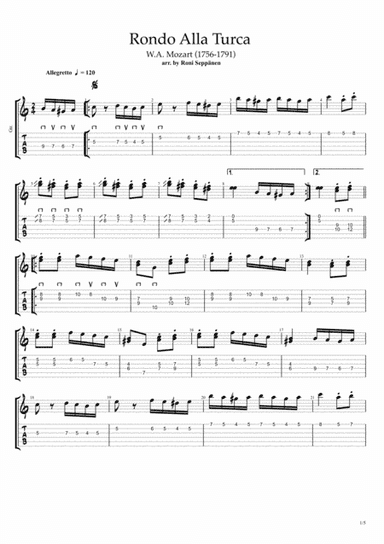 Rondo Alla Turca (Turkish March) for Flatpicking Guitar / Electric Guitar (arr. Roni Seppänen)