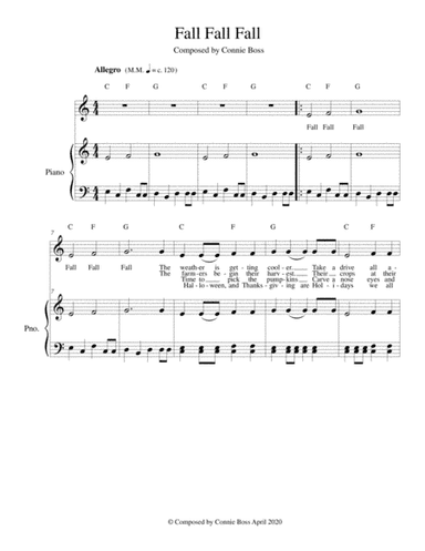 Fall Fall Fall - kids song solo and piano