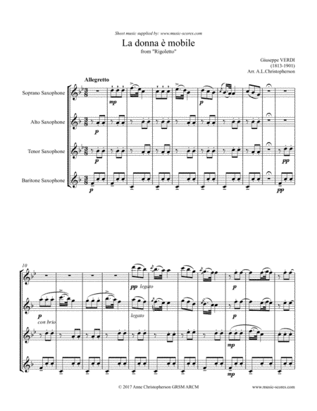 La Donna e Mobile - Sax Quartet (arr. Anne Christopherson GRSM ARCM)