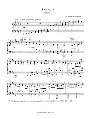 From the opera "Hansel und Gretel", the beloved "Evening Prayer" arranged for piano (arr. Robert M. Thompson)