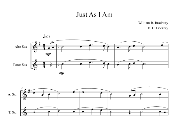 Just As I Am (Alto and Tenor Sax Duet) (arr. B. C. Dockery)
