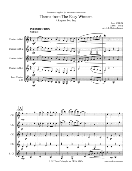 The Easy Winners Theme - 5 violins (arr. Anne Christopherson GRSM ARCM)