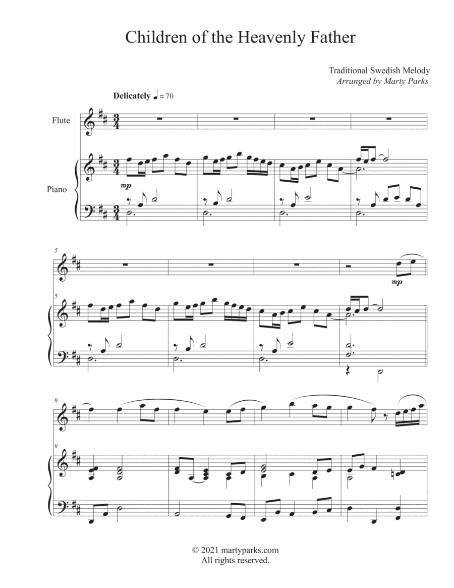 Children of the Heavenly Father (Flute-Piano) (arr. Marty Parks)