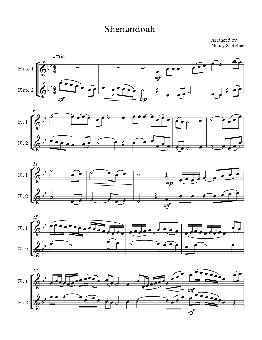 Shenandoah for Two Flutes (arr. Nancy Shafer Rohar)