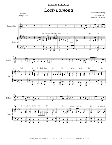 Loch Lomond (Soprano Saxophone and Piano) (arr. Stephen DeCesare)