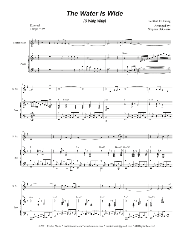 The Water Is Wide (O Waly, Waly) (Soprano Saxophone and Piano) (arr. Stephen DeCesare)
