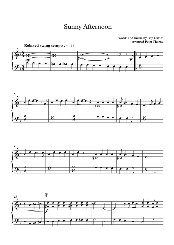 Sunny Afternoon (arr. Peter Thorne)