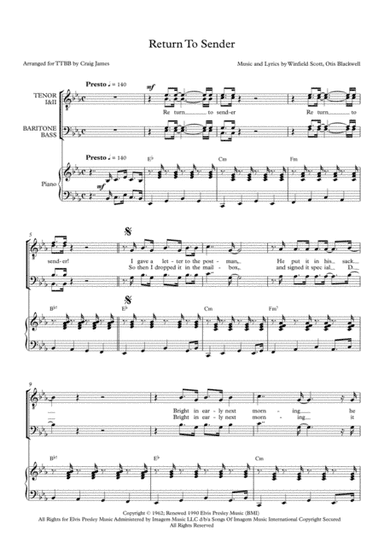Return To Sender (arr. Craig James)