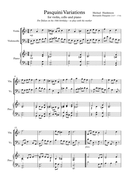 Pasquini - Grand Partita for violin, cello and piano (arr. Michael Hankinson)