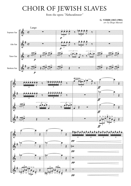 Choir of the Jewish Slaves for Saxophone Quartet (arr. Diego Marani)