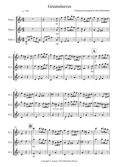 Greensleeves for flute Trio (arr. David Burndrett)