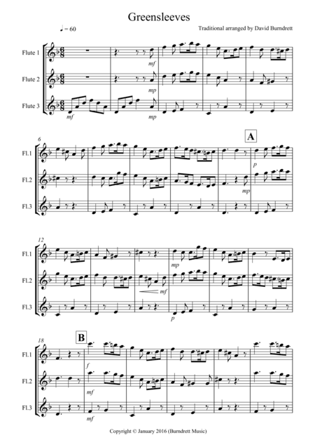 Greensleeves for flute Trio (arr. David Burndrett)