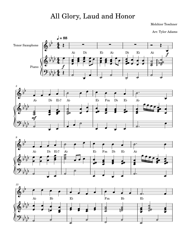 All Glory, Laud and Honor (Tenor Sax Solo and Piano) (arr. Tyler Adams)
