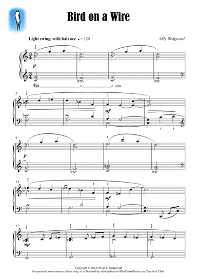 Bird On A Wire - Jazz Swing Waltz - Solo Piano