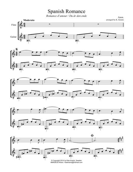 Spanish Romance, Romanza for flute and easy guitar (A Minor) (arr. K. Krantz)