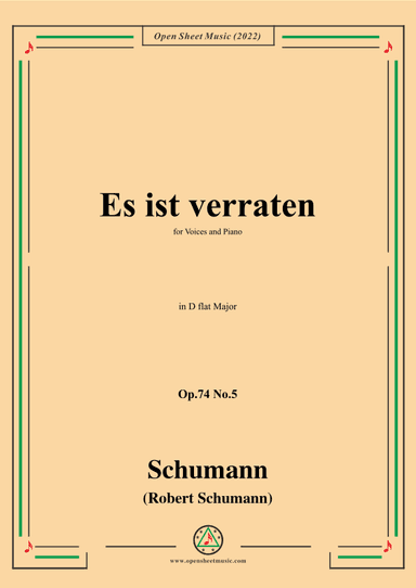 Schumann-Es ist verraten,Op.74 No.5,in D flat Major (arr. OSM Press)