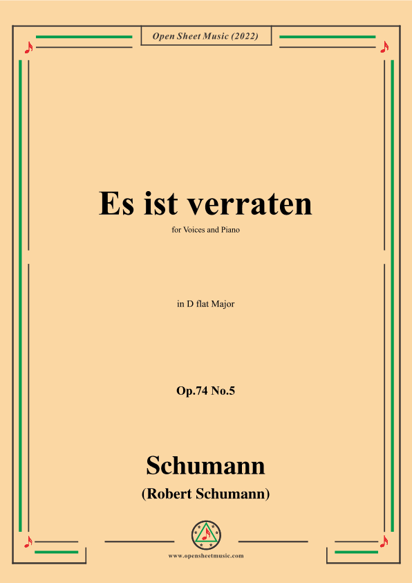 Schumann-Es ist verraten,Op.74 No.5,in D flat Major (arr. OSM Press)