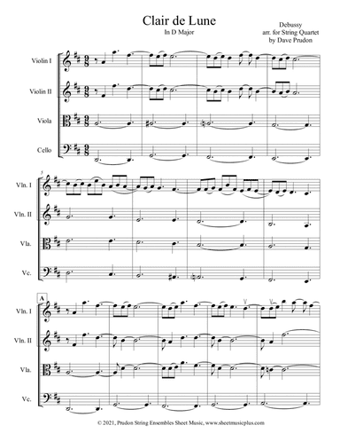 Clair De Lune in D Major for String Quartet (arr. Dave Prudon)